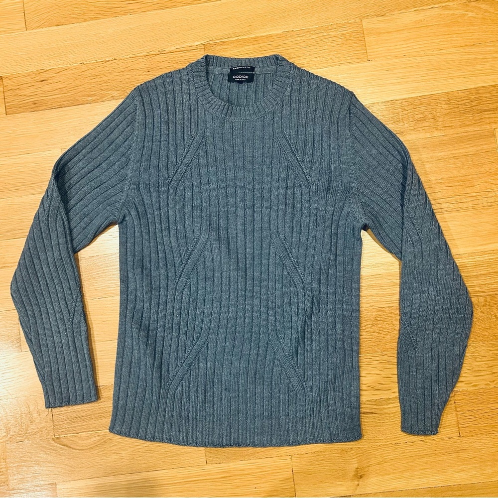CODICE Men’s Merino Wool Blend Gray Blue Ribbed Crewneck Sweater Size L